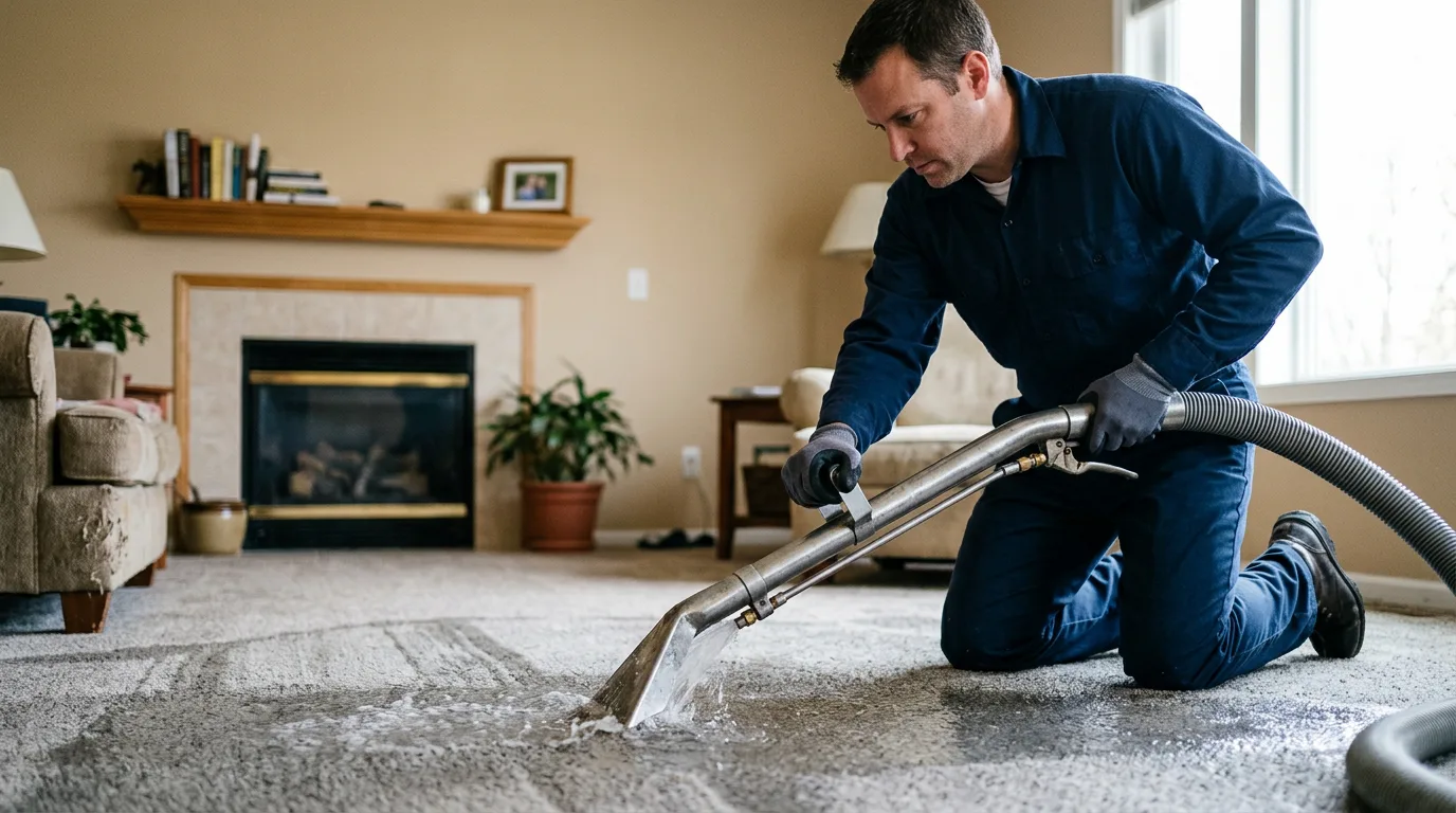 Water damage restoration technician working near Eola, IL
